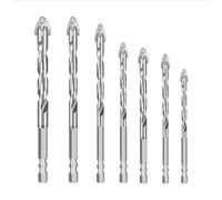 7Pcs Four Edged Serrated Eccentric Drill Bits, Concrete drill bit, Multifunction Drill Bit Set for Concrete Glass Masonry (3/4/5/6/8/10/12mm) (Sliver)