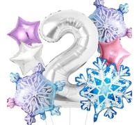 7Pcs Frozen 2nd Birthday Girl 40" Silver Pink Winter Snowflake Wonderland Balloons for Frozen Winter Onederland Birthday Party Decorations Foil Helium Balloon Decor
