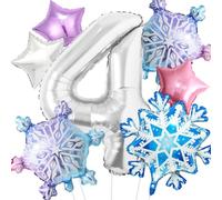 7Pcs Frozen 4th Birthday Girl 40" Silver Pink Winter Snowflake Wonderland Balloons for Frozen Winter Onederland Birthday Party Decorations Foil Helium Balloon Decor