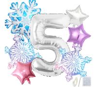 7Pcs Frozen 5th Birthday Girl 40" Silver Pink Winter Snowflake Wonderland Balloons for Frozen Winter Onederland Birthday Party Decorations Foil Helium Balloon Decor