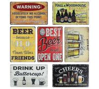 7pcs Funny Bar Signs for Home Bar, Metal Tin Signs for Man Cave, 20x30cm | Bar Accessories for Home Pub Wall Decor, Man Cave Signs & Plaques, Vintage Beer & Alcohol Designs for Garage, Garden Shed