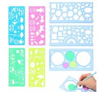 7Pcs Geometric Drawing Templates PVC Measuring Rulers Lightweight Drafting Stencils Set for Journaling DIY Crafts Scrapbooking Architecture and Office Assorted Patterns(Blue)