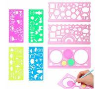7Pcs Geometric Drawing Templates PVC Measuring Rulers Lightweight Drafting Stencils Set for Journaling DIY Crafts Scrapbooking Architecture and Office Assorted Patterns(Pink)
