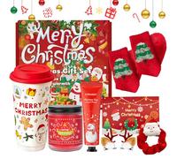 7PCS Gift Sets for Christmas, con Xmas Mug, with Lid, Red Christmas Stocking, Small Hand Cream, Christmas Hair Clips, Candles Scented, for Daughters, Best Friends, Sisters, Girlfriends, and Mothers