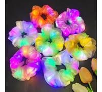 7PCS Glow in the Dark Scrunchies, Light Up Scrunchies for Girls & Women, Led Hair Scrunchies for Party Supplies, Rave Hair Accessories for Glow Neon Sleepover Party Supplies