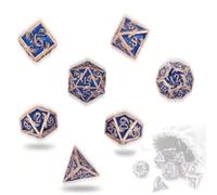 7pcs Golden Blue Hand Metal Dice Solid Metal Polyhedral Dice Set Suitable for Role-Playing RPG Board Game Card Game