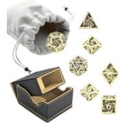 7pcs Golden Hand Metal Dice Solid/Hollow Metal Polyhedral Dice Set Suitable For Role-Playing RPG Board Game Card Game(Yellow)