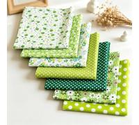 7Pcs Green Floral Cotton Fabric Squares, 10x10in Precut Patchwork Fabric Bundles for Quilting & Sewing