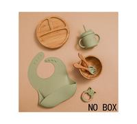 (7pcs Green set-01) Wooden Dinner Plate Feeding Supplies Bamboo Baby Tableware Silicone Suction Plate Bowl BPA Free Baby Stuff Newborn Accessories
