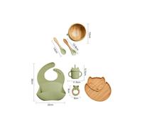 (7pcs Green set-02) Wooden Dinner Plate Feeding Supplies Bamboo Baby Tableware Silicone Suction Plate Bowl BPA Free Baby Stuff Newborn Accessories