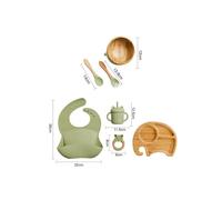 (7pcs Green set-05) Wooden Dinner Plate Feeding Supplies Bamboo Baby Tableware Silicone Suction Plate Bowl BPA Free Baby Stuff Newborn Accessories