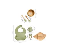 (7pcs Green set-07) Wooden Dinner Plate Feeding Supplies Bamboo Baby Tableware Silicone Suction Plate Bowl BPA Free Baby Stuff Newborn Accessories