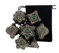 7pcs Green Tree Stump Metal Root Dice Set, Polyhedral Dice, Compatible with Role-Playing RPG Board Game Card Game