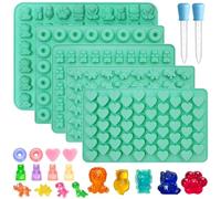 7Pcs Gummy Bear Molds Silicone, Nonstick Animals Gummy Molds Includes Bear, Lions, Lucky Cats, Hippopotamus, Gummy Candy Chocolate Molds for Kids with 2 Droppers for Convenient Filling
