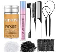 7Pcs Hair Finishing Stick Set with 1Pcs Slick Back Brush,1Pcs Fly Away Stick for Hair,50PCS Bobby Pins,400Pcs Elastic Rubber Bands