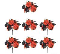 7pcs Halloween Black Maple Leaf Bouquet Silk Flowers for Home Decoration and Seasonal Displays 30cm Artificial Floral Cluster (A)