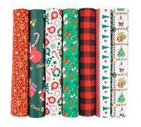 7PCS Halloween Christmas Cotton Fabric Squares Fat Quarters Fabric Bundles 50x50cm Patchwork Fabric Bundles for Sewing Quilting Craft DIY Scrapbooking (Christmas)