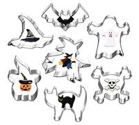 7Pcs Halloween Cookie Cutters Set,Pumpkin Cookie Cutter Halloween Biscuit Cookie Cutter Molds Set- Pumpkin,Ghost,Bat,Cat,Witch,Witches Hat,Skull,Stainless Steel Cutter Party Decorations