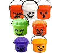 7Pcs Halloween Mini Nostalgia Bucket with Handles Pumpkin Candy Bowl Multi-Purpose Plastic Storage Buckets for Home Decoration Ornament