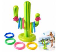 7Pcs Hawaiian Party Decorations, Inflatable Cactus Ring Toss Game Set, Ring Toss Game Set with Six Rings, Summer Pool Ring Toss Game, Hawaiian Party Decoration for Adult, Swimming Pool Toy, Limbo Game
