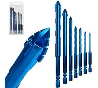 7pcs Hex Shank Masonry Drill Bit Set，Concrete Drill Bit Set ，Carbide Tip Drill Bits for Concrete, Tile,Brick, Plastic, Cement（1/8"~1/2"） Blue