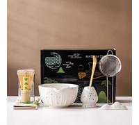 7Pcs Japanese Matcha Tea Set, Matcha Kit with Matcha Bowl (with Pouring Spout), Matcha Whisk, Whisk Holder, Strainer - Elegant Matcha Set for Gifting and Personal Use, Gift Box Packaging (white)