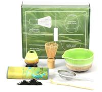 7Pcs Japanese Matcha Tea Set Matcha Making Starter Kit with Matchas Whisk Bowl Ceramic Whisk Holder Scoop and Strainer and Bowl Set for Matchas Tea(Green Kiln Change)