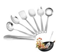 7PCS Kitchen Utensils Set with Hanging Hole, Stainless Steel Cooking Utensil with Slotted and Solid Spatula, Skimmer Spoon, Serving Spoon, Food Tong, Slotted and Solid Spoons, Kitchen Accessories