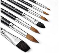 7Pcs Kolinsky Sable Watercolor Brushes, Fuumuui Professional Brushes Round Pointed with Flat & Cat's Tongue Oval Wash Squirrel Hair Perfect Acrylic Gouache Inks Painting, Black