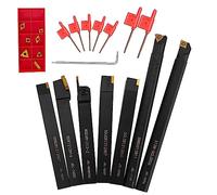 7pcs Lathe Turning Tool Set 12mm Shank Carbide Turning Tool Boring Bar Turning Tools Holder Set Metal Lathe Tools Holder for Turning Grooving Threading with 7pcs Carbide Inserts Turning Insert