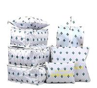 7PCS Luggage Organiser Set Compression Pouch Packing Cubes Travel Storage Bags Clothes Suitcase,Cactus