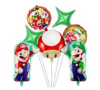 7PCS Ma-ri Balloons, Bros Foil Balloons, Super Birthday Decorations, Cartoon Birthday Party Decorations, Star and Round balloon Theme Party Supplies for Kids Boys Girls