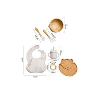 (7pcs Marble set-02) Wooden Dinner Plate Feeding Supplies Bamboo Baby Tableware Silicone Suction Plate Bowl BPA Free Baby Stuff Newborn Accessories