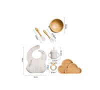 (7pcs Marble set-04) Wooden Dinner Plate Feeding Supplies Bamboo Baby Tableware Silicone Suction Plate Bowl BPA Free Baby Stuff Newborn Accessories