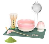7Pcs Matcha Kit, Matcha Set with Matcha Whisk, Bowl, Spoon, Matcha Whisk Set for Ceremony, Ideal Matcha Gift for Lover, Family, Friends, Tea Enthusiasts, Gradient Pink
