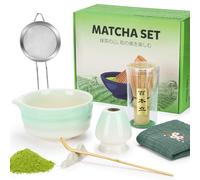 7Pcs Matcha Set, Matcha Whisk Set Includes Matcha Whisk, Matcha Bowl with Spout, Spoon, Strainer and Matcha Whisk Holder, Easy Matcha Making with the Green Matcha Kit for Matcha Lovers