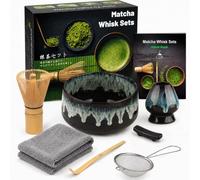 7pcs Matcha Set, Matcha Whisk Set - Matcha Whisk Bamboo, Whisk Holder, Kiln-Change Matcha Bowl, Scoop, Sifter, Absorbent Cloth - Japanese Tea Ceremony Set for Home Use or as a Gift