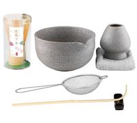 7pcs Matcha Set, Matcha Whisk Set - Matcha Whisk Bamboo, Whisk Holder, Matcha Bowl, Scoop, Sifter, Absorbent Cloth - Japanese Tea Ceremony Set for Home Use or as a Gift, Grey White