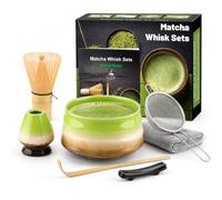 7pcs Matcha Set, Matcha Whisk Set - Matcha Whisk Bamboo, Whisk Holder, Matcha Bowl, Scoop, Sifter, Absorbent Cloth - Japanese Tea Ceremony Set for Home Use or as a Gift, Kiln-Change Green