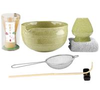 7pcs Matcha Set, Matcha Whisk Set - Matcha Whisk Bamboo, Whisk Holder, Matcha Bowl with Pouring Spout, Scoop, Sifter, Absorbent Cloth - Japanese Tea Ceremony Set for Home Use or as a Gift, Green