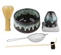 7pcs Matcha Set, Matcha Whisk Set - Matcha Whisk Plastic, Whisk Holder, Matcha Bowl, Scoop, Sifter, Absorbent Cloth - Japanese Tea Ceremony Set for Home Use or as a Gift, Black Blue