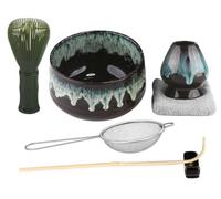 7pcs Matcha Set, Matcha Whisk Set - Matcha Whisk Plastic, Whisk Holder, Matcha Bowl, Scoop, Sifter, Absorbent Cloth - Japanese Tea Ceremony Set for Home Use or as a Gift, Blue Black