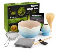 7pcs Matcha Set, Matcha Whisk Set - Matcha Whisk Plastic, Whisk Holder, Matcha Bowl, Scoop, Sifter, Absorbent Cloth - Japanese Tea Ceremony Set for Home Use or as a Gift, Gradient Blue