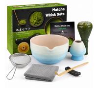 7pcs Matcha Set, Matcha Whisk Set - Matcha Whisk Plastic, Whisk Holder, Matcha Bowl, Scoop, Sifter, Absorbent Cloth - Japanese Tea Ceremony Set for Home Use or as a Gift, Gradient Blue