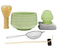 7pcs Matcha Set, Matcha Whisk Set - Matcha Whisk Plastic Yellow, Whisk Holder, Matcha Bowl, Scoop, Sifter, Absorbent Cloth - Japanese Tea Ceremony Set for Home Use or as a Gift, Pale Green