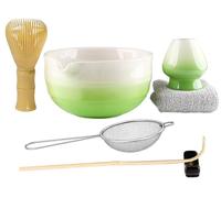 7Pcs Matcha Set, Matcha Whisk Set - Whisk Plastic Whisk, Whisk Holder, Matcha Bowl with Pouring Spout, Scoop, Sifter, Absorbent Cloth - Japanese Tea Ceremony Set for Home Use or Gift, Gradient Green