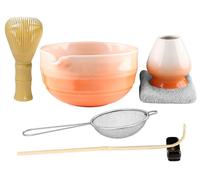 7Pcs Matcha Set, Matcha Whisk Set - Whisk Plastic Whisk, Whisk Holder, Matcha Bowl with Pouring Spout, Scoop, Sifter, Absorbent Cloth, Japanese Tea Ceremony Set for Home Use or Gift, Gradient Orange