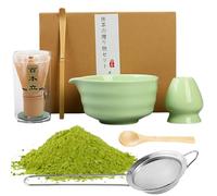 7pcs Matcha Tea Set,Ceramic Matcha Bowl and Whisk Holder,Bamboo Matcha Whisk, Spoon and Scoop, Stainless Steel Strainer, Matcha Making Kit for Traditional Japanese Tea