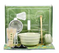 7Pcs Matcha Tea Set, Japanese Matcha Making Starter Kit with Whisk Bowl(450ml) Whisk Holder Scoop and Strainer Set to a Traditional Cup of Matcha(Matcha Green)