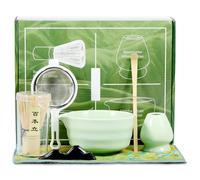 7Pcs Matcha Tea Set, Japanese Matcha Making Starter Kit with Whisk Bowl(450ml) Whisk Holder Scoop and Strainer The Set to a Traditional Cup of Matcha(Green)